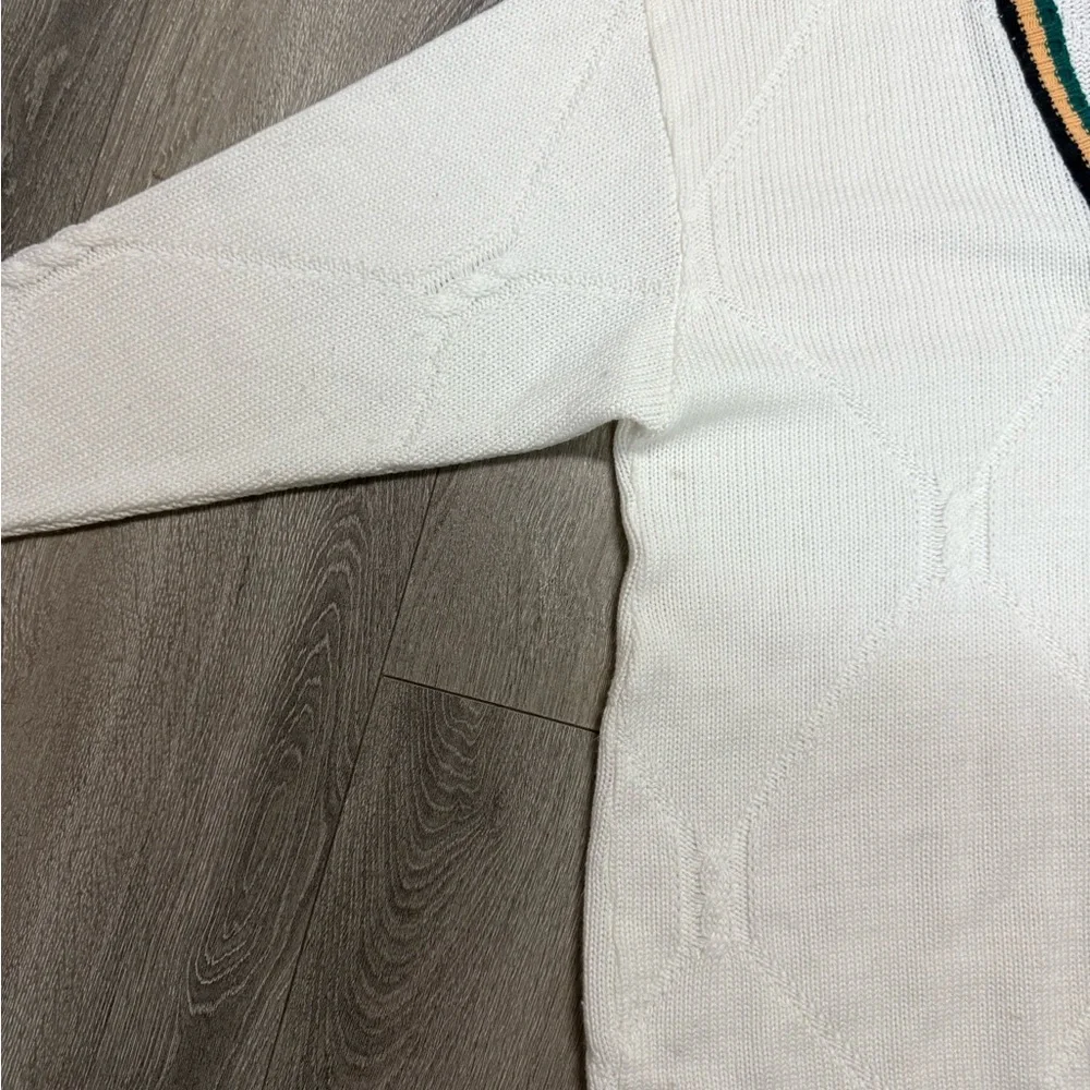 Vtg Arnold Palmer White Cardigan Sweater with Striped Trim - Picture 5 of 8